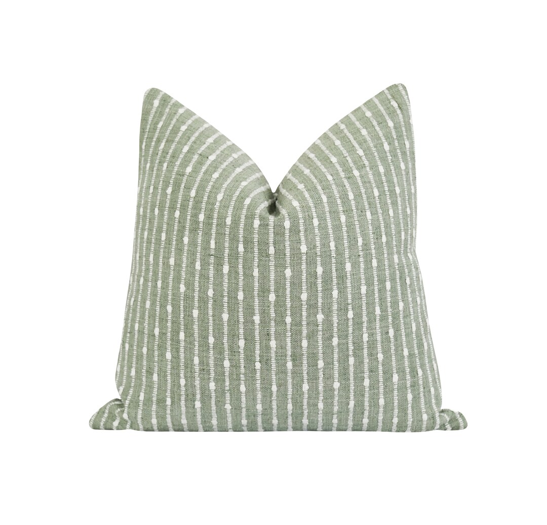 Aloe Green Woven Pillow Cover, Double Sided Chunky Stripe Pillow